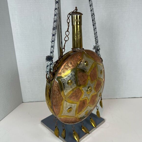 VTG Moroccan Islamic Cantinplora Water Snuffs Bottle Powder Flask Copper Brass - Picture 4 of 13
